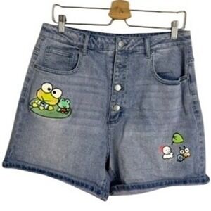 Keroppi by Sanrio Denim Jean Shorts Button Fly Cartoon Cute Womens Size 13